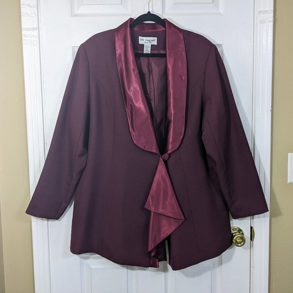 Lew Magram Collection Purple-Maroon Satin Trim 1-Button Blazer - size 18W